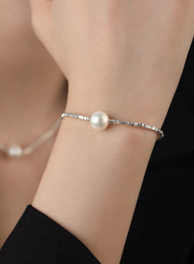 足银999碎银子珍珠手链女小众设计冷淡风气质气质手饰百搭礼物