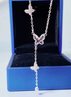 足银999碎冰冰蝴蝶流苏项链女轻奢小众锁骨国风项链爆款