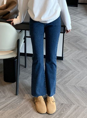 2025早春大码女装蓝色微喇牛仔裤显瘦高腰弹力胖mm韩版修身长裤女