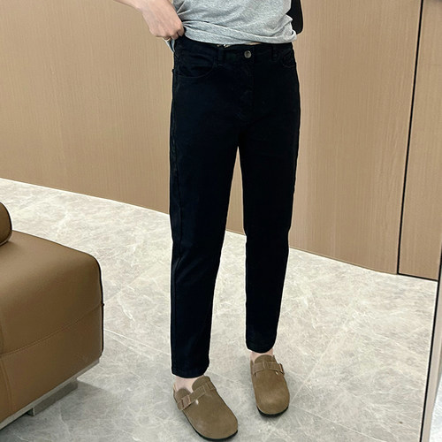 2025夏季微胖mm黑色九分牛仔裤