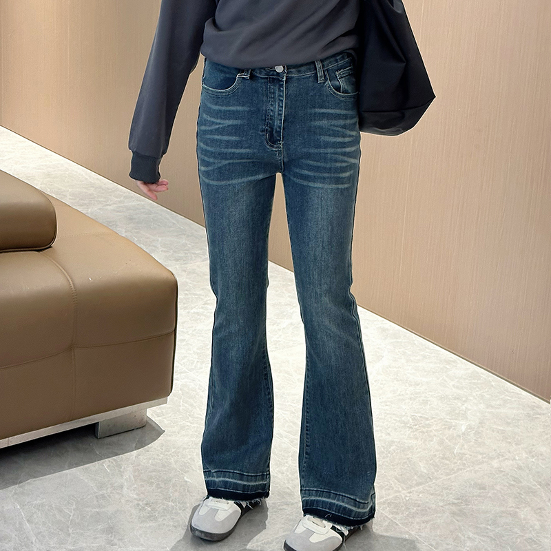 步步红大码微喇牛仔裤梨型高腰