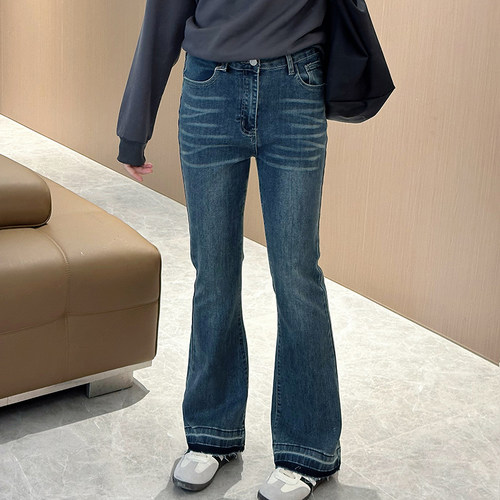 步步红大码微喇牛仔裤梨型高腰