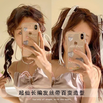 彩色编发丝带绑发缎带绸带头饰女粉色蝴蝶结芭蕾飘带发带头绳发饰