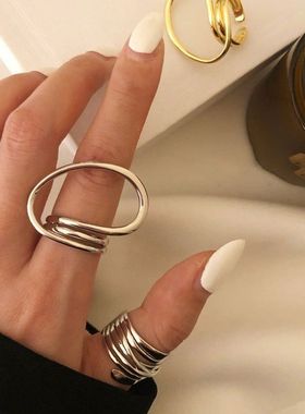 开口可调ins夸张不规则大扭圈几何冷淡风食指戒指