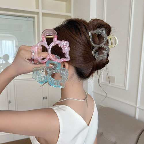 韩版时尚镂空KT猫头夹女高级感2025新款高马尾抓夹半扎发后脑勺夹