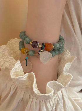 新中式复古平安扣手链女小众感古风汉服莲蓬手串编织手绳