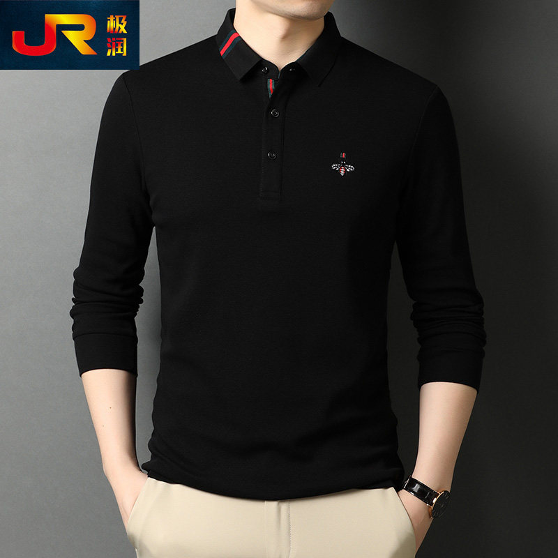 男士春秋装纯棉长袖T恤翻领POLO衫中年大码爸爸装商务休闲体恤衫