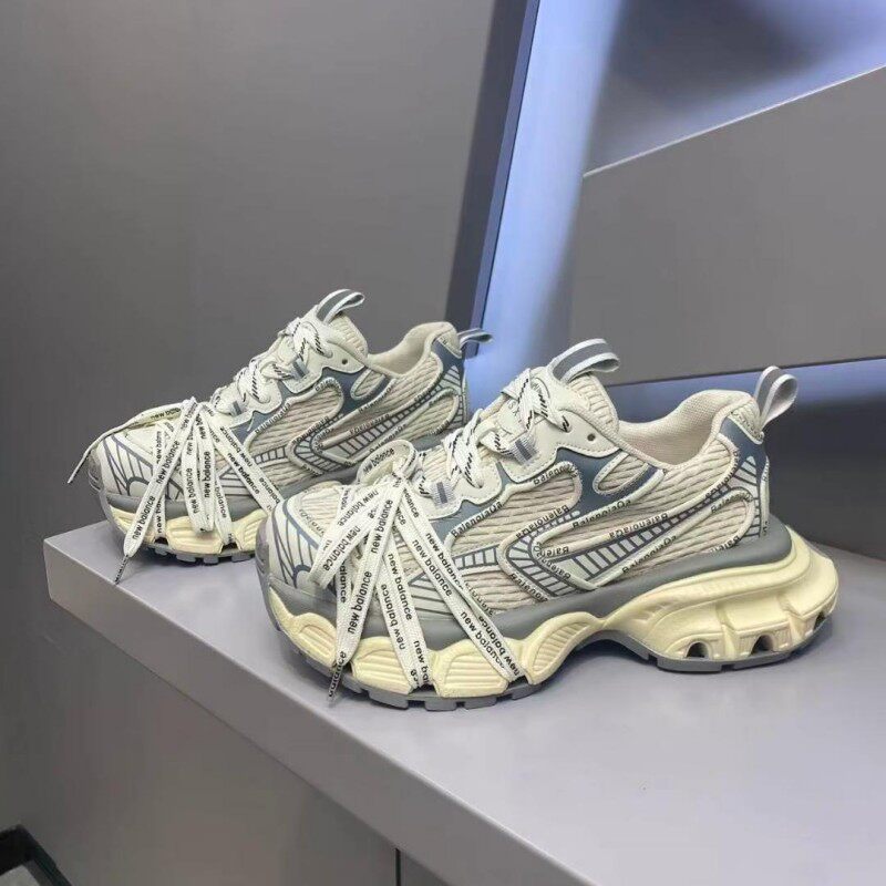 休闲鞋拼色时尚百搭潮流绑带运动鞋春季新款厚底增高高级感老爹鞋