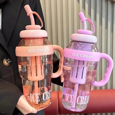 夏季冰霸杯高颜值女生巨无霸水杯奶茶杯带吸管茶漏大容量塑料水壶