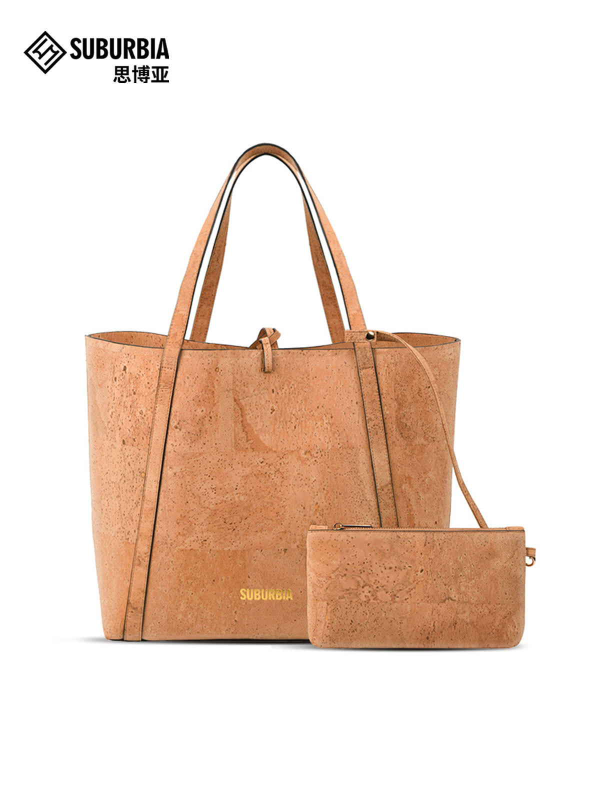 suburbia思博亚大容量手提包女高级感软木皮斜挎包单肩子母托特包