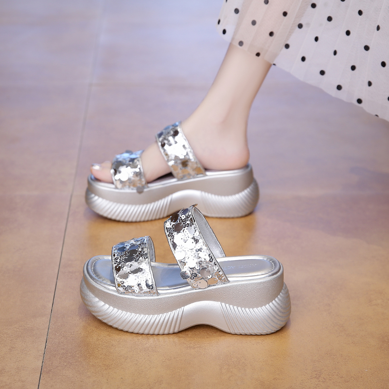 厚底松糕拖鞋女2025新款夏季外穿法式配裙高级感小个子增高凉拖