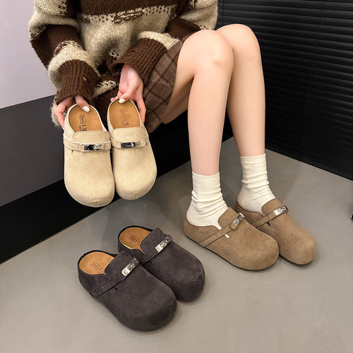 内增高勃肯鞋女2025新款秋冬季一脚蹬包头半拖鞋时尚复古懒人鞋子