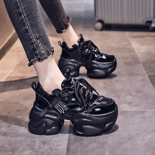 女2025新款 显脚小女鞋 秋季 子松糕厚底增高运动鞋 加绒鞋 炸街老爹鞋