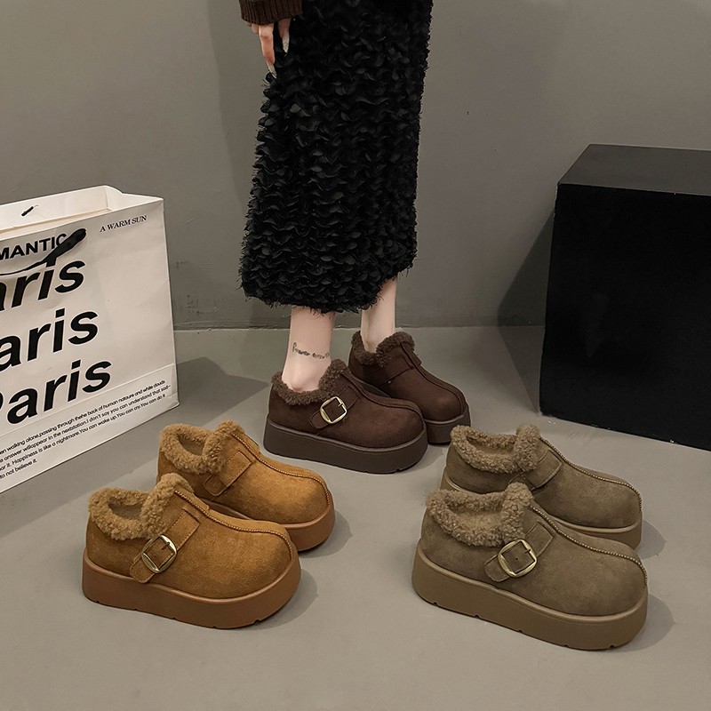 厚底加绒保暖勃肯鞋女2025新款秋冬百搭加厚雪地靴毛毛棉鞋乐福鞋