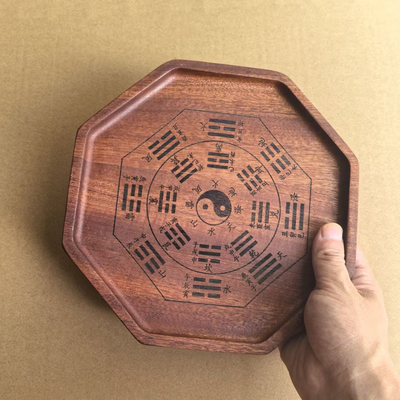 乌檀木 六爻纳地支转盘装卦太极盘实木垫底六壬式盘六宫八卦摇卦