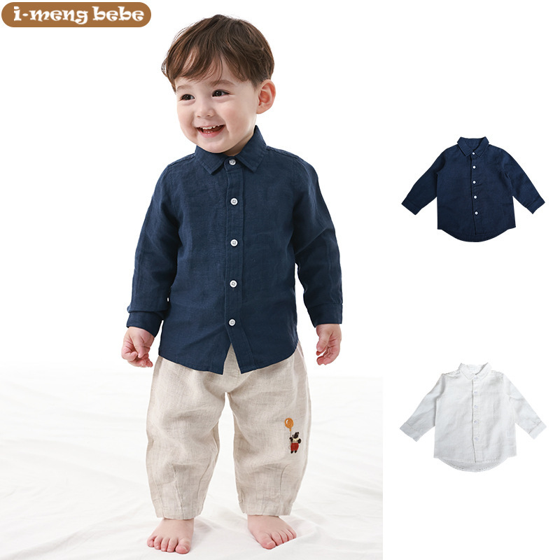 春秋初夏男女童衬衫宝宝儿童上衣长袖100纯亚麻吸汗透气休闲