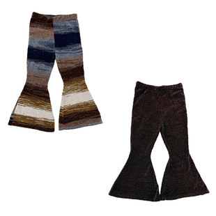 女孩女宝宝毛线裤 2025秋季 时髦彩条针织长裤 女童段染喇叭裤 新款