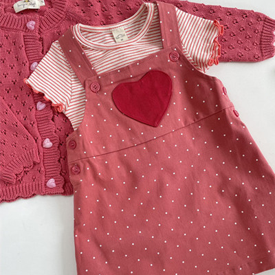 INS春夏ks同款女童纯棉爱心复古可爱背带裙女宝宝女孩牛仔半身裙