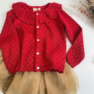 秋冬新ks同款节日风针织超美提花女孩针织毛衣女童女宝开衫针织衫