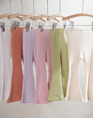 夏 定制日系pippi百搭女童女宝女孩纯棉喇叭裤休闲长裤弹力防蚊裤