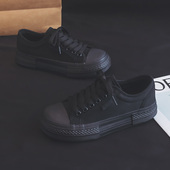 女韩版 原宿百搭工作鞋 透气舒适小黑鞋 人本厚底全黑帆布鞋 松糕鞋 潮