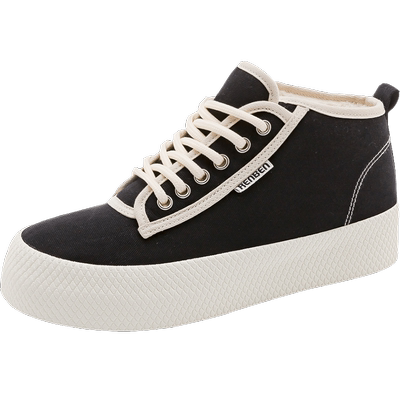 人本高帮厚底加绒帆布鞋棉鞋