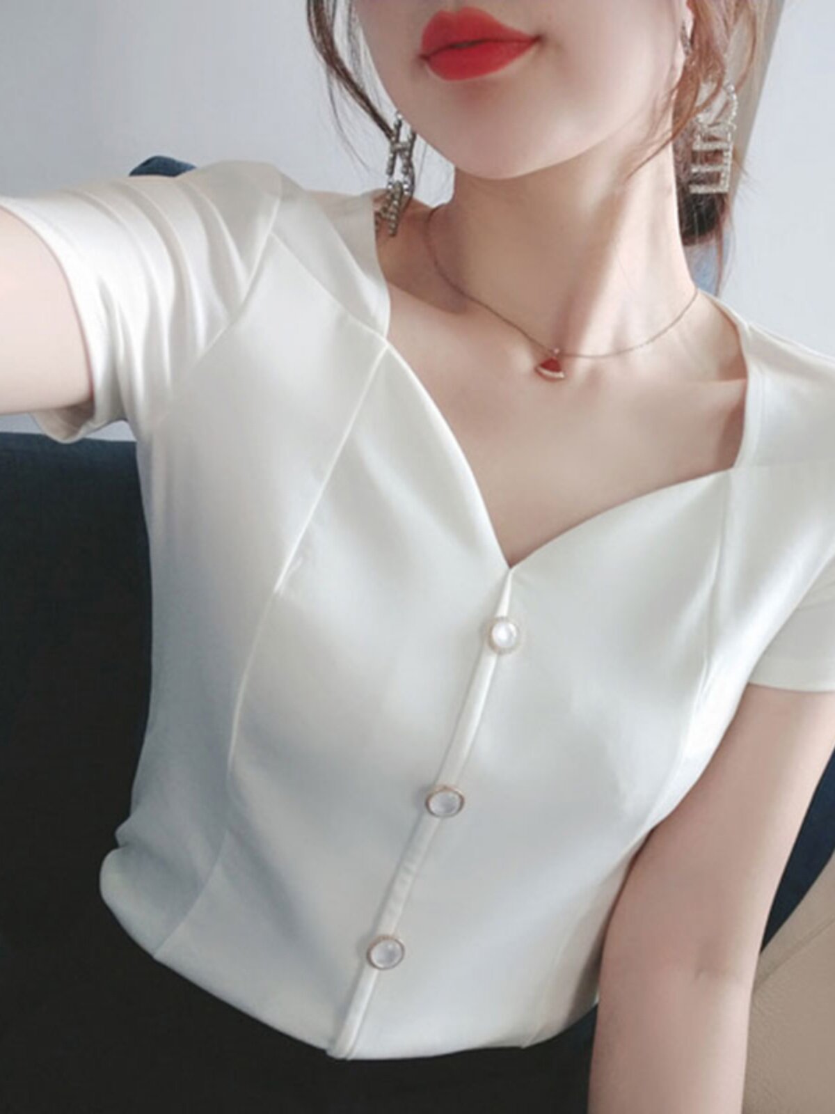 CHIFFON SHIRT WOMENS PLUS SIZE SUMMER 2024 NEW FASHION SHIRT FOREIGN STYLE SHIRT HIGH END T-SHIRT SHORT SLEEVE TOP