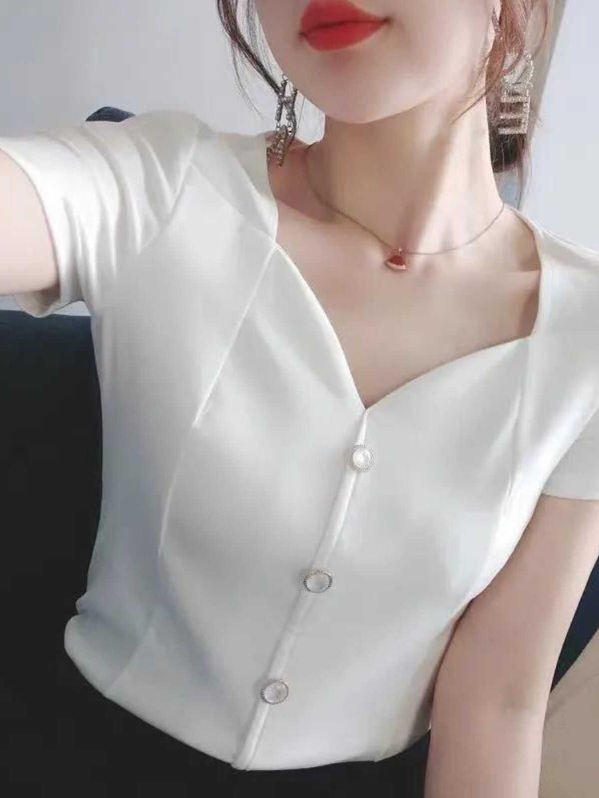 CHIFFON SHIRT WOMENS PLUS SIZE SUMMER 2024 NEW FASHION SHIRT FOREIGN STYLE SHIRT HIGH END T-SHIRT SHORT SLEEVE TOP