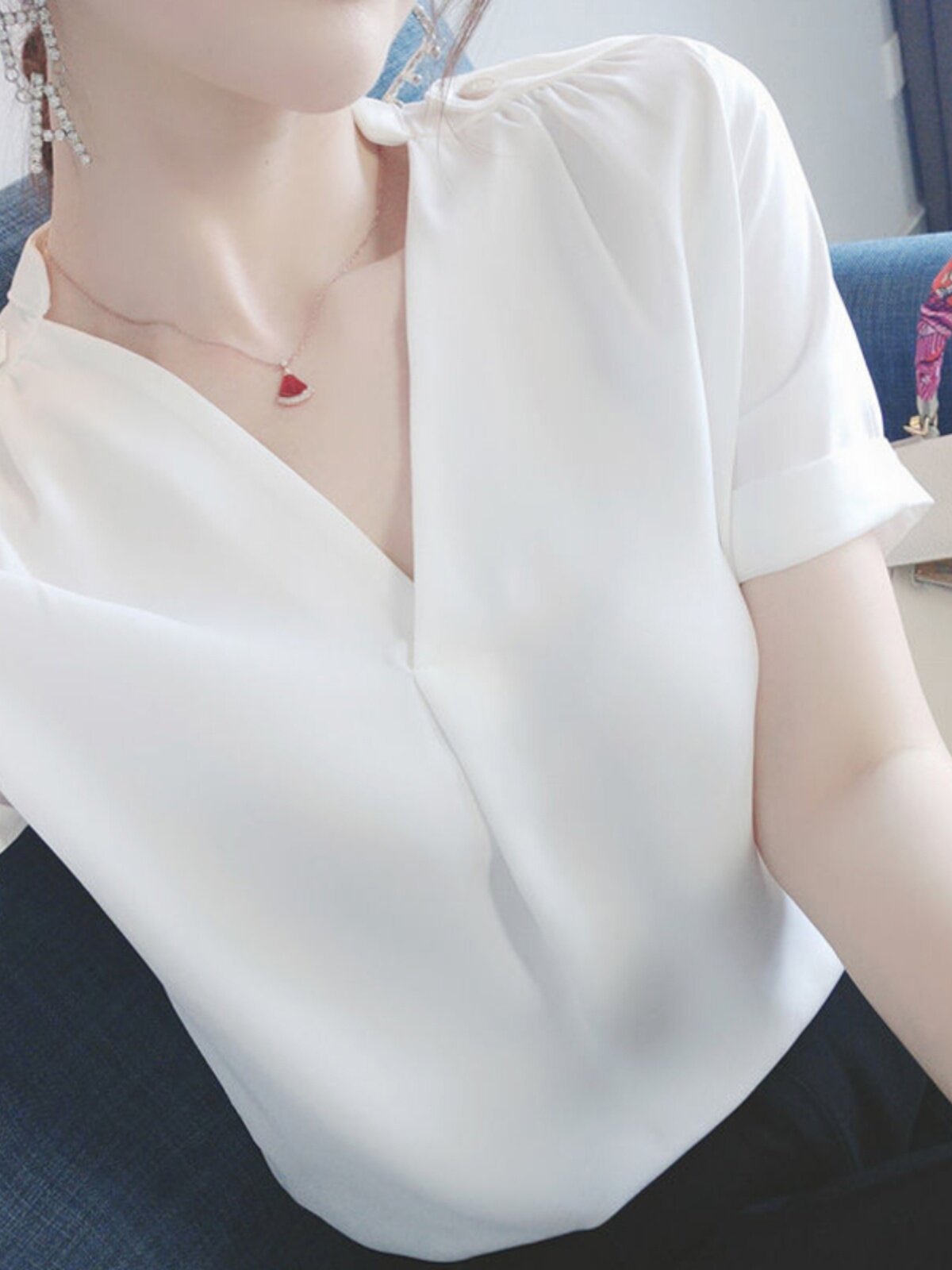 CHIFFON SHIRT WOMENS SUMMER DRESS 2024 NEW HIGH-END SHORT SLEEVE PLUS SIZE FAT MM TOP FASHION SHIRT FOREIGN STYLE SHIRT