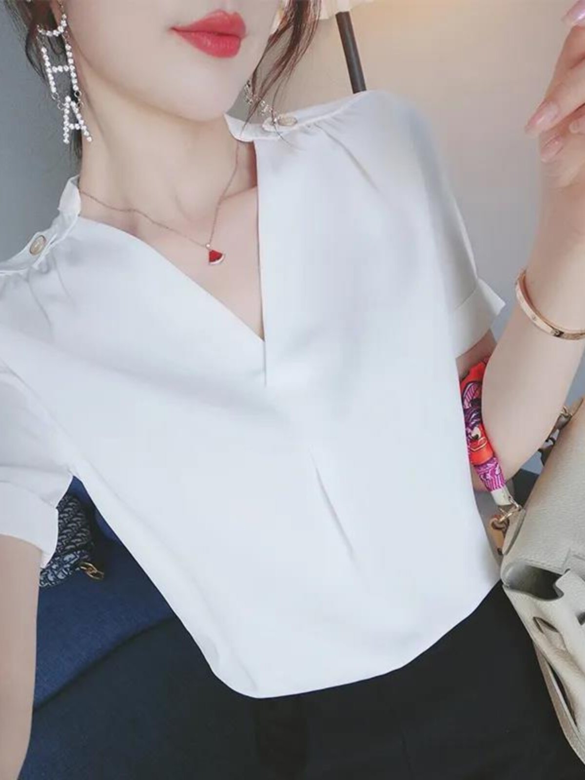 CHIFFON SHIRT WOMENS SUMMER DRESS 2024 NEW HIGH-END SHORT SLEEVE PLUS SIZE FAT MM TOP FASHION SHIRT FOREIGN STYLE SHIRT