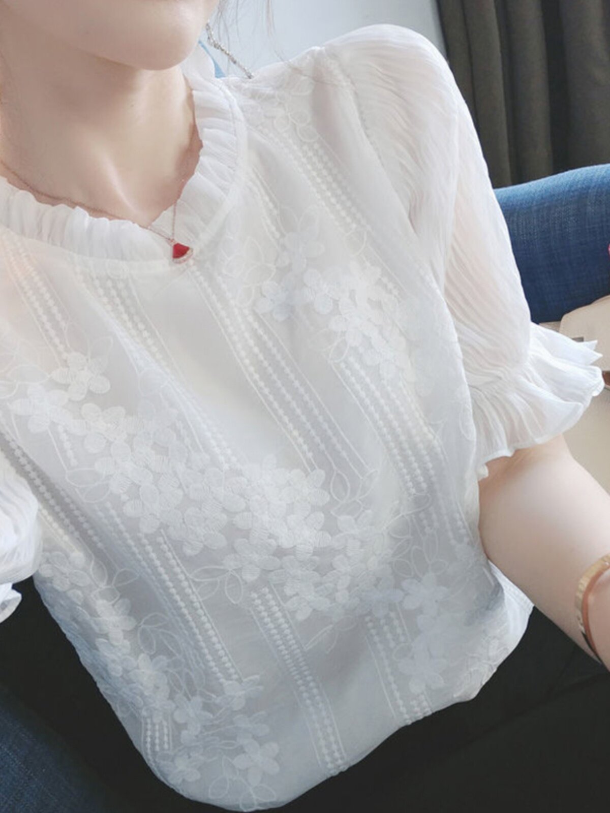 CHIFFON SHIRT WOMENS SHORT SLEEVE SUMMER 2024 NEW FASHION VERSATILE SHIRT FOREIGN STYLE SMALL SHIRT PLUS SIZE FAT MM TOP