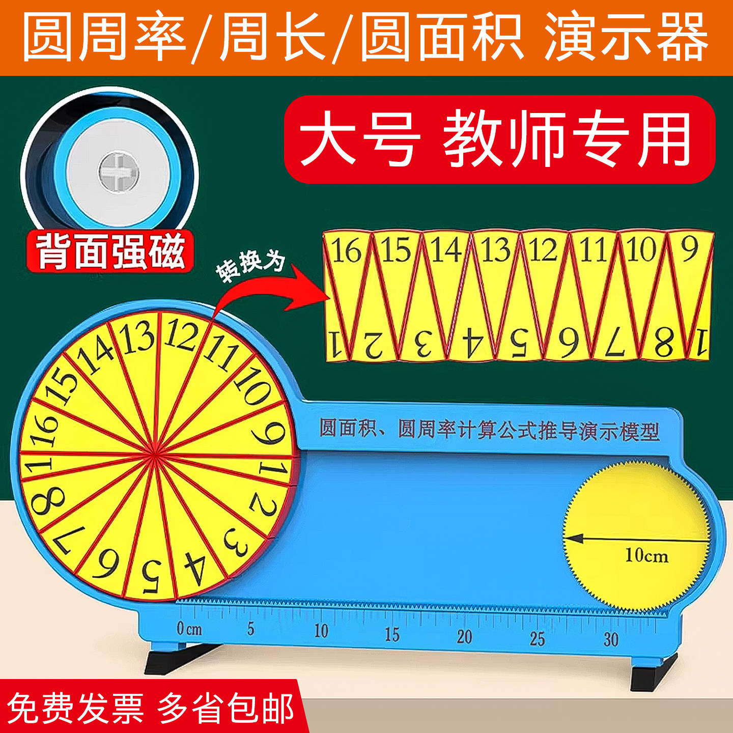 大号圆的面积推导教具教师版磁吸磁性小学数学五六年级圆的周长学具圆周率推导演示器计算公式模型学习器