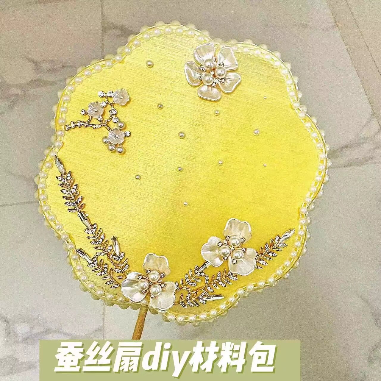 非遗蚕丝扇子diy材料包长柄古风扇框团扇架扇骨汉服材料骨架儿童