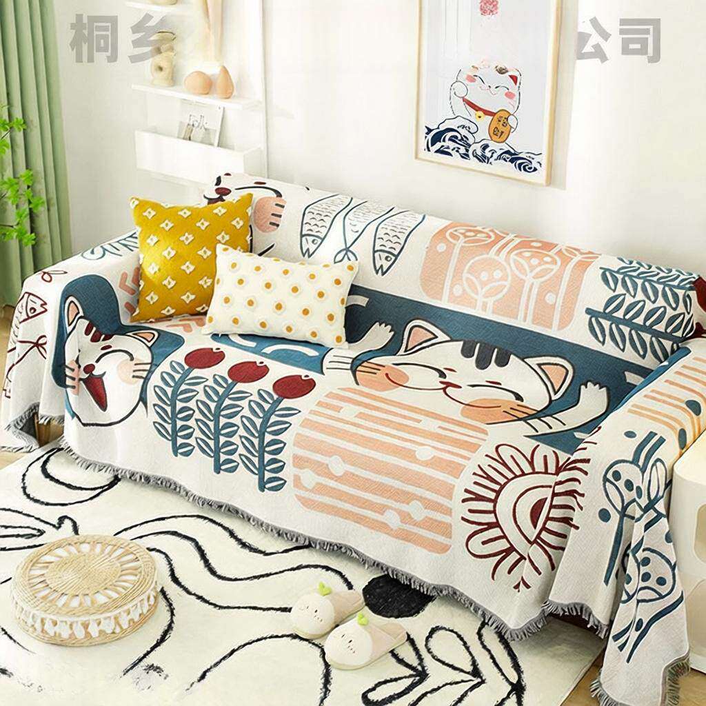 沙发垫2026年新款美国涂鸦沙发巾小尺寸懒人沙发盖布放猫抓沙发套