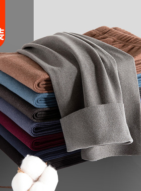 德绒秋裤男士内穿绒裤无痕发热双面磨毛打底线裤冬加绒加厚保暖裤