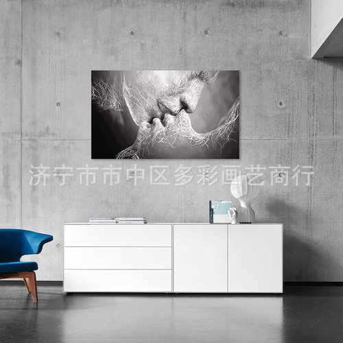 脉络人物亲吻情侣帆布挂画酒店装饰画芯 抽象画卧室床头画款