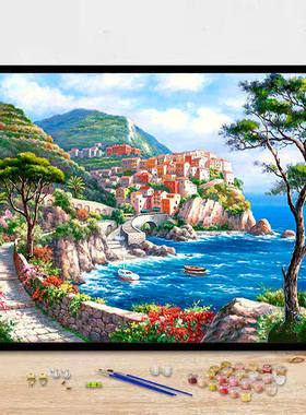数字填色diy油画春夏秋冬美景涂色壁挂画手工制作房间墙上装饰画