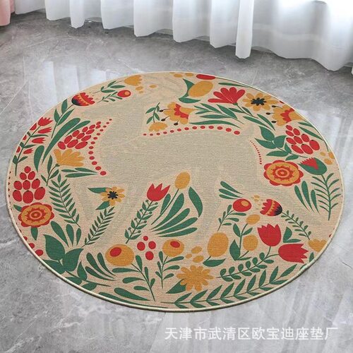 亚麻地垫圆形加厚地毯客厅茶几卧室家用床边毯电脑椅书房椅子垫