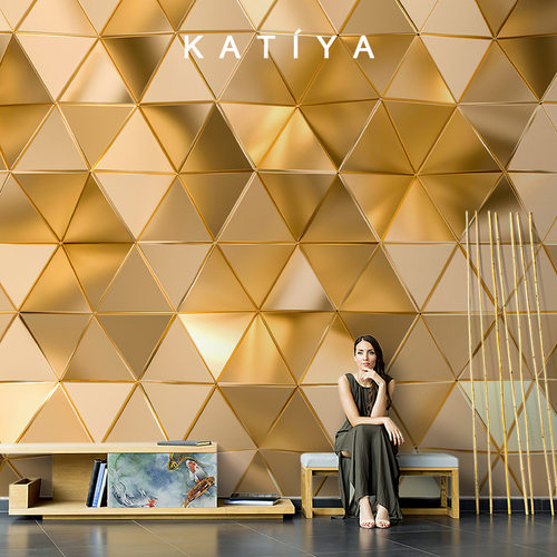 Katiya金色背景墙酒店ktv酒吧前台立体壁纸菱形壁画轻奢视觉3d