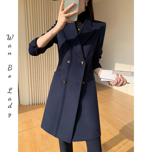 职业毛呢大衣外套女冬季夹棉中长款收腰迎宾制服珠宝店呢子工作服