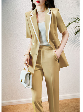 杏黄色西装套装女士夏季薄款高端职业装时尚气质西服套裤2025新款