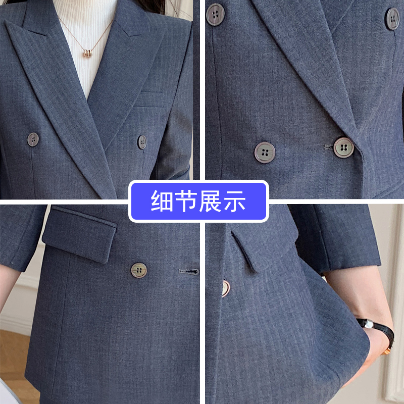 条纹西装套装女士早秋季气质女神范高端小个子九分裤西服职业正装