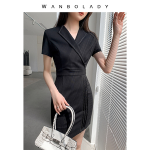 黑色职业连衣裙女装夏季薄款气质通勤包臀裙修身显瘦高质感工作服