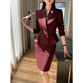 婚礼主持人美容院工作服 显白安克拉红职业套装 新款 裙女装 西装 秋季