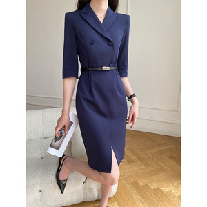 高级感西装连衣裙女春季时尚气质包臀裙洋气前开叉酒店前台工作服