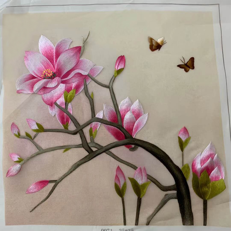 苏绣玉兰花绣片书房卧室挂画装饰画手工刺绣艺术品国画送老外礼物图片