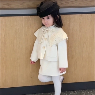 女童小香风套装冬装富家千金感儿童衣服宝宝加厚毛呢外套半身裙