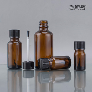 毛刷瓶玻璃材质茶色避光胶水瓶指甲油瓶带盖5 50ml玻璃容器空瓶子