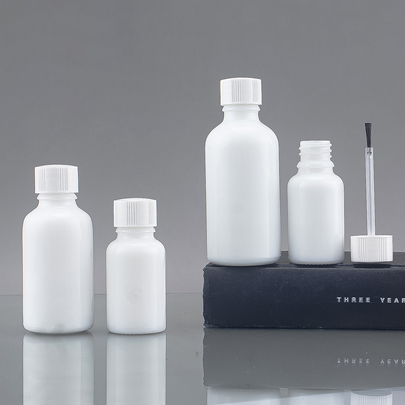 毛刷瓶陶瓷材质白色胶水瓶指甲油瓶带盖5ml-100ml玻璃容器空瓶子