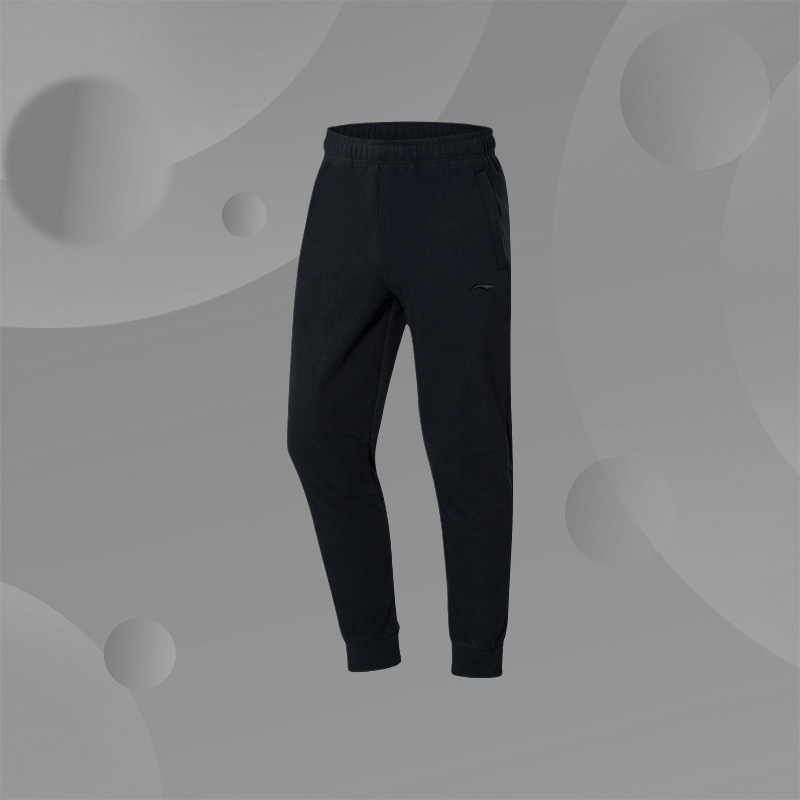 正品李宁18冬季训练系列男子内外双层加绒收口拉链卫裤AKLN963